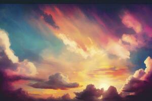 Vibrant Sunset Sky with Dramatic Clouds AI Generated photo