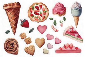 Delightful Watercolor Sketch of Cute Food Objects in Pastel Colors AI Generated photo