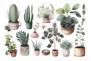 Cozy Potted Plants Watercolor Illustration AI Generated photo