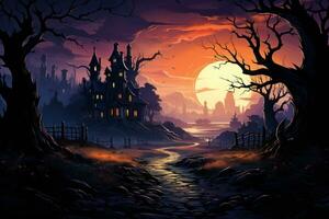 Cute Halloween Theme Background with 2D Animation AI Generated photo