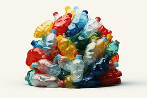 Stack of Plastic Bottles on Minimalist Background AI Generated photo