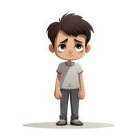 Sad Kid in Flat Minimalistic Animation AI Generated photo