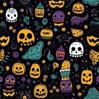 Simple Seamless Doodle Halloween Themed Pattern AI Generated photo