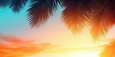 tropical verano playa antecedentes con palma hojas ai generado foto