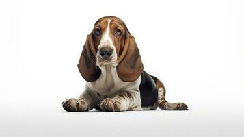 Adorable Basset Hound Dog on White Background AI Generated photo