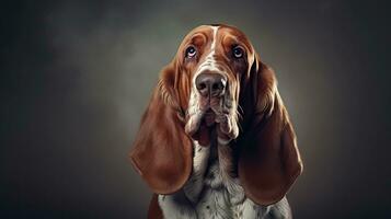 Adorable Basset Hound Dog on White Background AI Generated photo