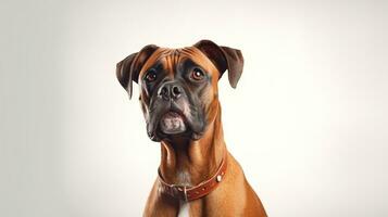 Playful Boxer Dog on White Background AI Generated photo