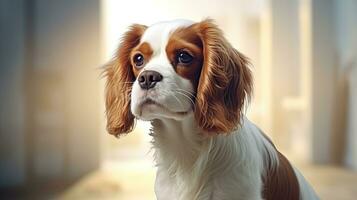 Adorable Cavalier King Charles Spaniel Dog on White Background AI Generated photo