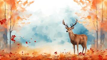 Cute Deer Strolling Alongside Maple Leaves AI Generated photo