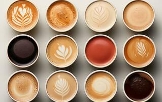 Assortment of Coffee Cups on Beige Background AI Generated photo