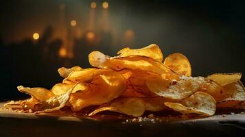 Delicious Crispy Thin Potato Chip  A Mouthwatering Snack AI Generated photo