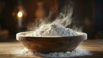 Delicious Flour in a Wooden Bowl AI Generated photo