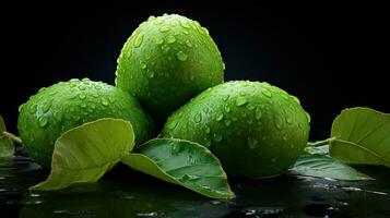 Delicious Guava Fruit with Leaf  An Amazing Tropical Delight AI Generated photo