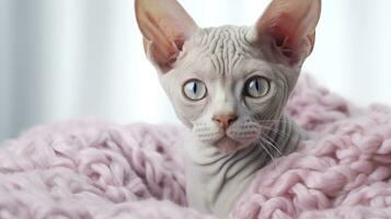 Beautiful Devon Rex Cat on White Background AI Generated photo