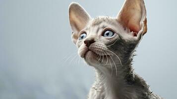 Beautiful Devon Rex Cat on White Background AI Generated photo
