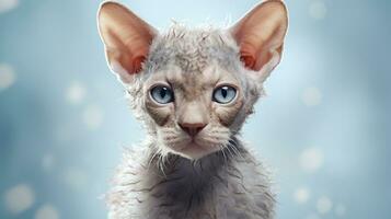 Beautiful Devon Rex Cat on White Background AI Generated photo