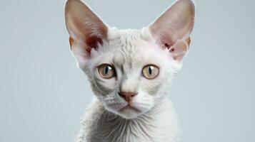 Beautiful Devon Rex Cat on White Background AI Generated photo