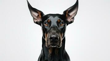 elegante caballero pinscher perro en blanco antecedentes ai generado foto