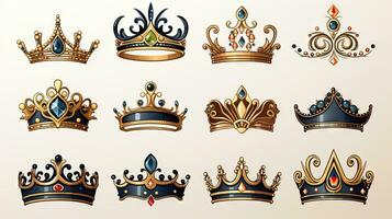 Doodle Crowns Line Art King or Queen Crown Sketch AI Generated photo