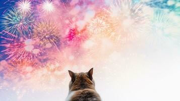 Cats in Yukata Enjoying Summer Fireworks AI Generated photo