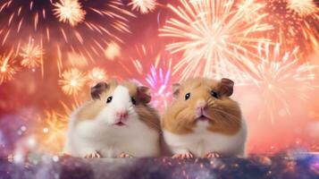 Hamsters in Yukata Enjoying Summer Night Festivals AI Generated photo