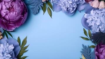 Vibrant Blue Peonies in a Bright Frame AI Generated photo