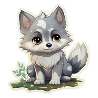 Cute Chibi Style Gray Wolf Sprint Sticker Design AI Generated photo