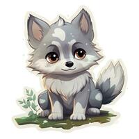 Cute Chibi Style Gray Wolf Sprint Sticker Design AI Generated photo