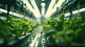 Closeup of Organic Green Vegetables in a Greenhouse AI Generated photo