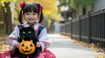 Cute Japanese 2YearOld Girl in Halloween Costume AI Generated photo