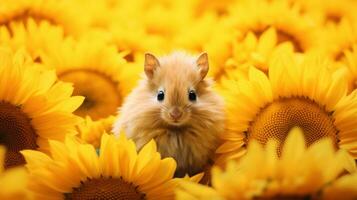 girasoles en un campo con música notas en el antecedentes ai generado foto