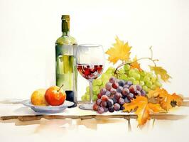 Japanese Style Autumn Glass and Wine Bottle AI Generated photo
