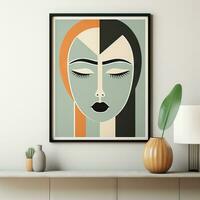 Mid Century Modern Art Print Boho Minimalist Wall Decor AI Generated photo