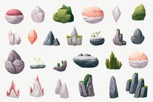 Magical Rocks Set  Flat Minimalistic AI Generated photo