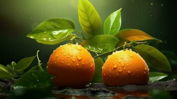 Vibrant Orange Fruit with Leaves Isolated on White Background AI Generated photo