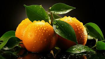 Vibrant Orange Fruit with Leaves Isolated on White Background AI Generated photo