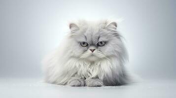 hermosa persa gato en blanco antecedentes ai generado foto