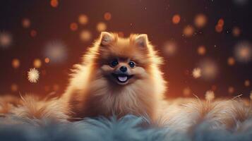 Adorable Pomeranian Dog in Highly Detailed Closeup AI Generated photo