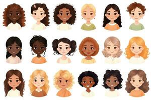 Diverse Group of Girls with Unique Skin Tones  Kids Vector Illustration AI Generated photo