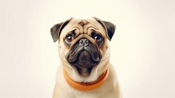 Adorable Pug Dog on White Background AI Generated photo