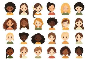 Diverse Group of Girls with Unique Skin Tones  Kids Flat Design AI Generated photo