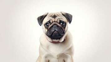 Adorable Pug Dog on White Background AI Generated photo