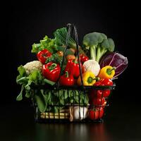 Fresh Food in Shopping Basket AI Generated photo