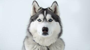 hermosa siberiano fornido perro en blanco antecedentes ai generado foto