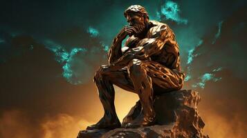 The Thinker Statue in 3D Illustration AI Generated photo