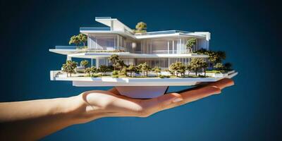 Modern House in Hand  3D Render AI Generated photo