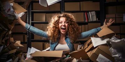 Joyful Woman Leaving Office with a Box AI Generated photo