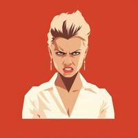 enojado mujer en plano minimalista animación ai generado foto