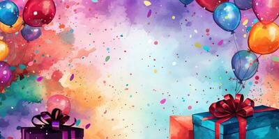 Colorful Birthday Theme Background with Presents AI Generated photo