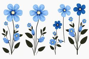 Minimalistic Blue Flowers Set AI Generated photo